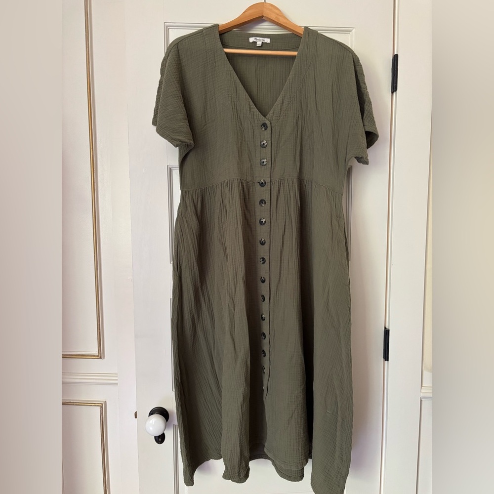 green button down midi dress